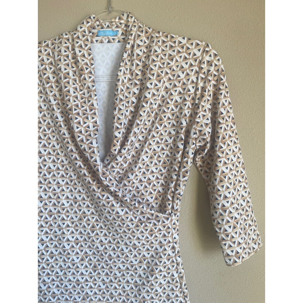 J.McLaughlin Catalina Cloth Dress Womens S‎ Tan Geometric Faux Wrap - Picture 3 of 8